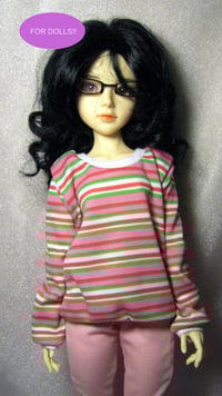 Image 1 of Handmade pink/green/white striped sweatshirt for soulkid, 1/4 bjd doll