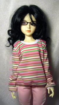 Image 2 of Handmade pink/green/white striped sweatshirt for soulkid, 1/4 bjd doll