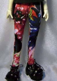 Image 2 of Handmade red floral print leggings for 1/4 bjd doll