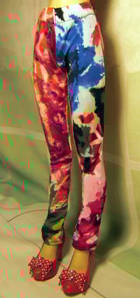 Image 3 of Handmade red floral print leggings for 1/4 bjd doll