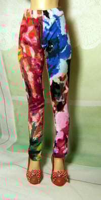 Image 4 of Handmade red floral print leggings for 1/4 bjd doll