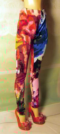 Image 5 of Handmade red floral print leggings for 1/4 bjd doll