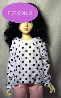 Image 1 of Handmade black polka dot on white sweatshirt for soulkid, 1/4 bjd doll