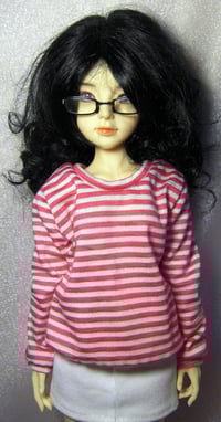 Image 2 of Handmade hot pink and white striped sweatshirt for soulkid, 1/4 bjd doll