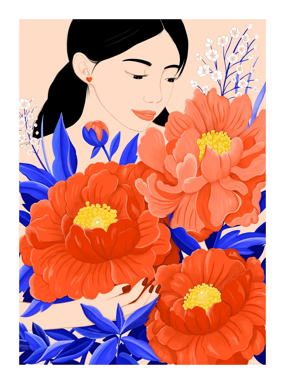 La femme et les pivoines