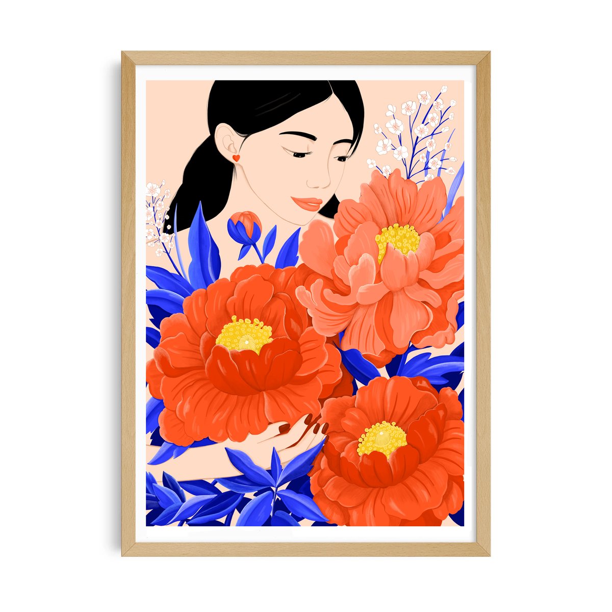 La femme et les pivoines