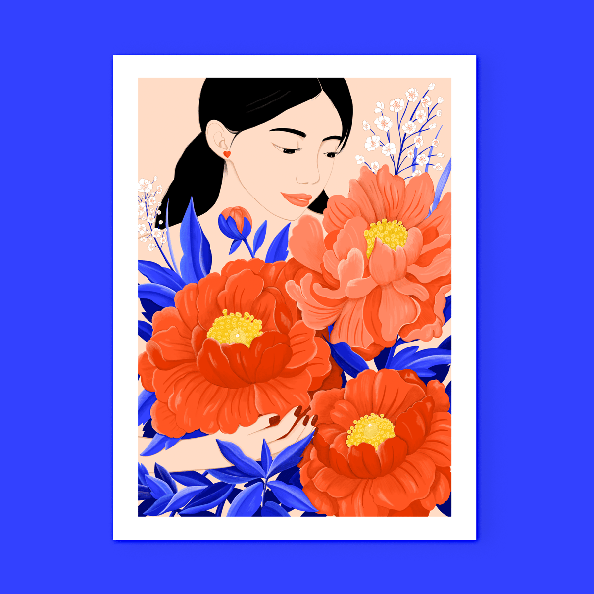 La femme et les pivoines