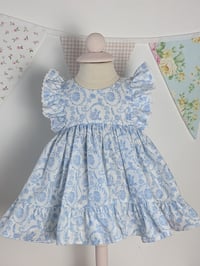 Image 1 of Baby Girl Cotton Dress Set in Chinoiserie Blue and White Fabric