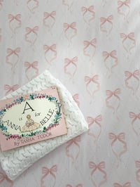 Image 2 of Adorable Pink Bow Cotton Fitted Crib Sheet- Perfect for Baby's Nursery