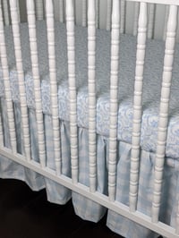Image 2 of Fitted Crib Sheet Blue and White Chinoiserie Cotton