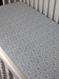 Image 3 of Fitted Crib Sheet Blue and White Chinoiserie Cotton