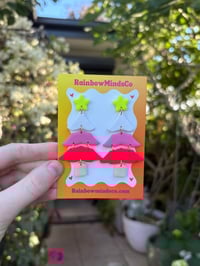 Neon Starburst XMAS Tree Polymer Clay Earrings- Pink, White, Aqua & Neon Yellow Dangles