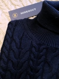 Image 1 of Maglione Dolcevita Treccia Lana Merino Extrafine Navy