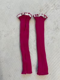 Merino Wool Hand Warmers with Mother-of-Pearl Buttons raspberry pink 