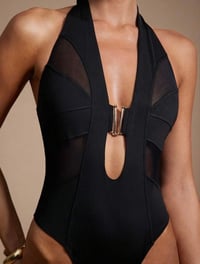 Image 1 of SKYNLYDRESS - Body sexy pour femme avec encolure ras-du-cou, découpes et tulle 