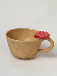 Image 1 of oatmeal mauve hibiscus mug