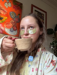 Image 3 of oatmeal mauve hibiscus mug