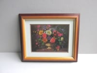 Image 1 of Floral Still Life by Albert Williams, Small Vintage Art Print in Wooden Frame
