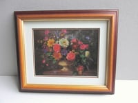 Image 3 of Floral Still Life by Albert Williams, Small Vintage Art Print in Wooden Frame