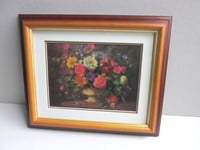 Image 4 of Floral Still Life by Albert Williams, Small Vintage Art Print in Wooden Frame