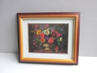 Image 2 of Floral Still Life by Albert Williams, Small Vintage Art Print in Wooden Frame