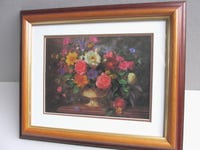 Image 5 of Floral Still Life by Albert Williams, Small Vintage Art Print in Wooden Frame