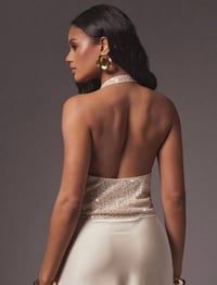 Image 2 of SKYNLYDRESS - Top drapé sexy pour femme avec décolleté en cowl, dos nu et sequins 