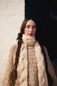 Image 5 of Arnprior Cable Ribbed Reversible Scarf of Merino Bulky Wool (shown  in  Ivory + more colours)