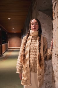 Image 7 of Arnprior Cable Ribbed Reversible Scarf of Merino Bulky Wool (shown  in  Ivory + more colours)