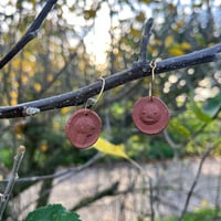 Image 1 of Coin earrings - terracotta, gold plated hoops