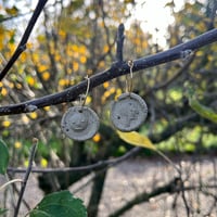 Image 1 of Coin earrings - buff iron speckle, gold plated hoops
