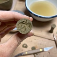 Image 3 of Coin earrings - buff iron speckle, gold plated hoops