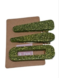 Image 1 of Glitter green hairclip trio