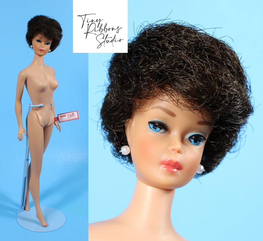 Image of Brunette Bubblecut Barbie Doll Vtg 1960s Restored
