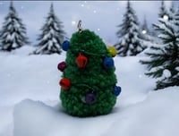 Image 1 of Handmade Pom-Pom Christmas Tree Earrings