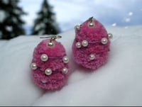 Image 3 of Handmade Pom-Pom Christmas Tree Earrings