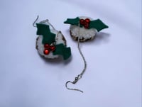Image 2 of Handmade Christmas Pudding Pom Pom Earrings