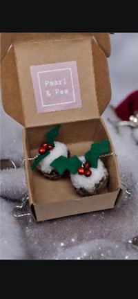 Image 3 of Handmade Christmas Pudding Pom Pom Earrings