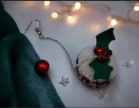 Image 4 of Handmade Christmas Pudding Pom Pom Earrings