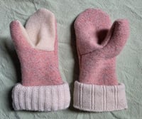 Image 1 of Wool Child Sized Upcycled Mittens- Pink