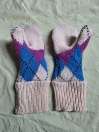 Image 3 of Child Sized Wool Upcycled Mittens - Purple Argyle