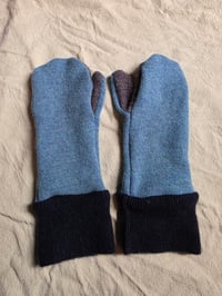 Image 2 of Child Sized Cashmere Upcycled Mittens- Blue & Grey
