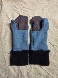 Image 3 of Child Sized Cashmere Upcycled Mittens- Blue & Grey