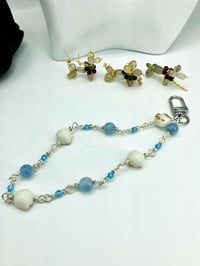 Image 1 of Dog and Cat lovers lanyard | aquamarine silver plated copper rosary-style paw chain