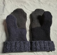 Image 2 of Wool Upcycled Mittens- Adult Medium- Olive, Black & Grey