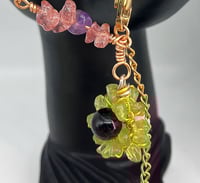 Image 2 of Peridot Rosary Flower Power bracelet featuring strawberry quartz and amethyst