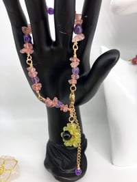 Image 3 of Peridot Rosary Flower Power bracelet featuring strawberry quartz and amethyst