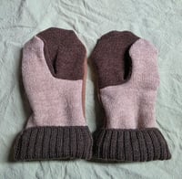 Image 2 of Wool Upcycled Mittens - Adult Medium- Brown & Beige 