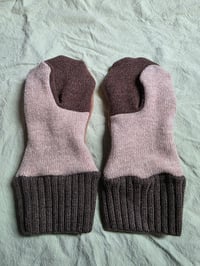 Image 3 of Wool Upcycled Mittens - Adult Medium- Brown & Beige 