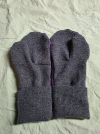 Image 2 of Cashmere Upcycled Mittens- Adult Medium- Gray & Purple 